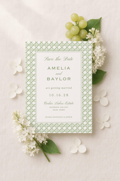 Green Rattan Save the Date Template