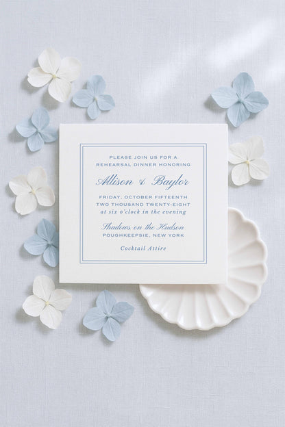 Blue Striped Rehearsal Dinner Invitation