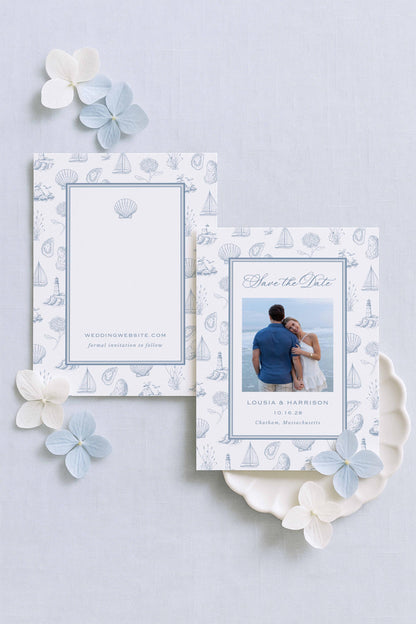 Coastal Toile Save the Date Template