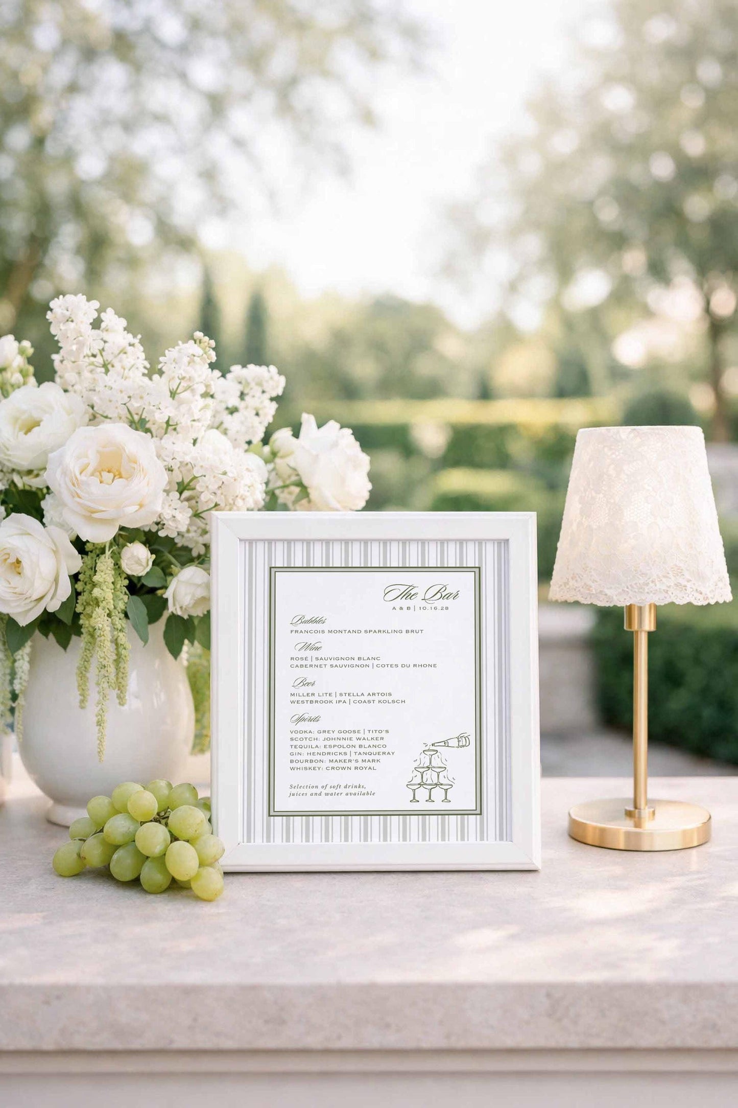 Old Money Striped Wedding Bar Menu Template