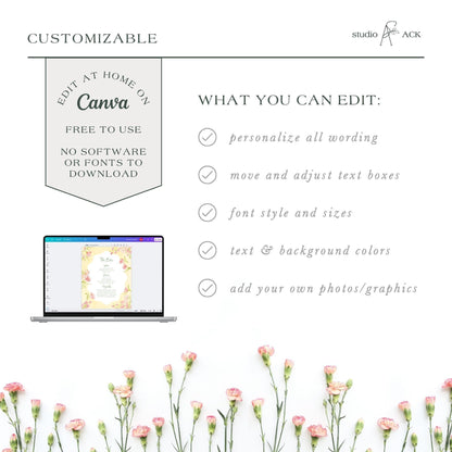 Whimsical Garden Wedding Bar Menu Template