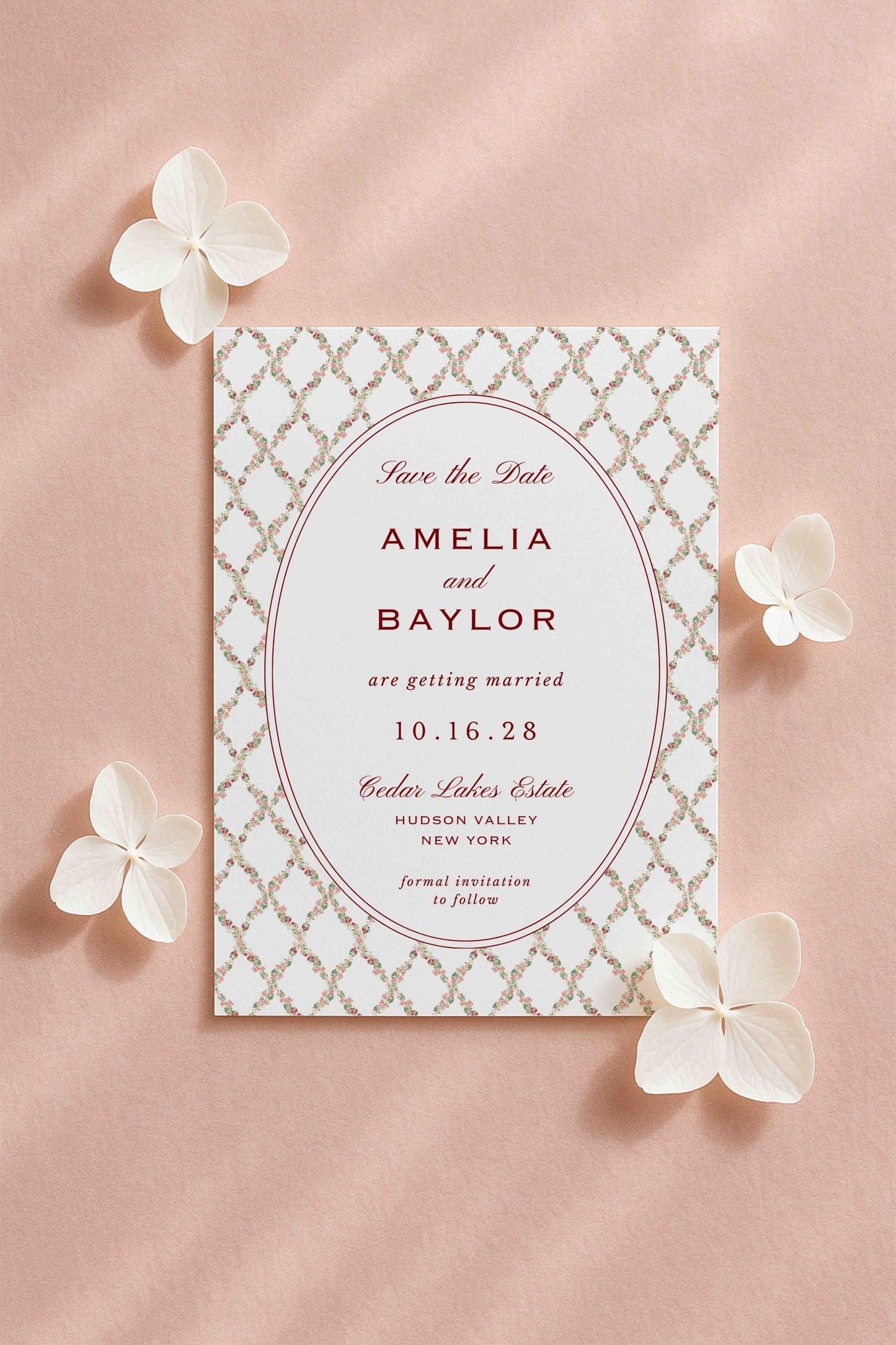 Dusty Pink Floral Save the Date Template