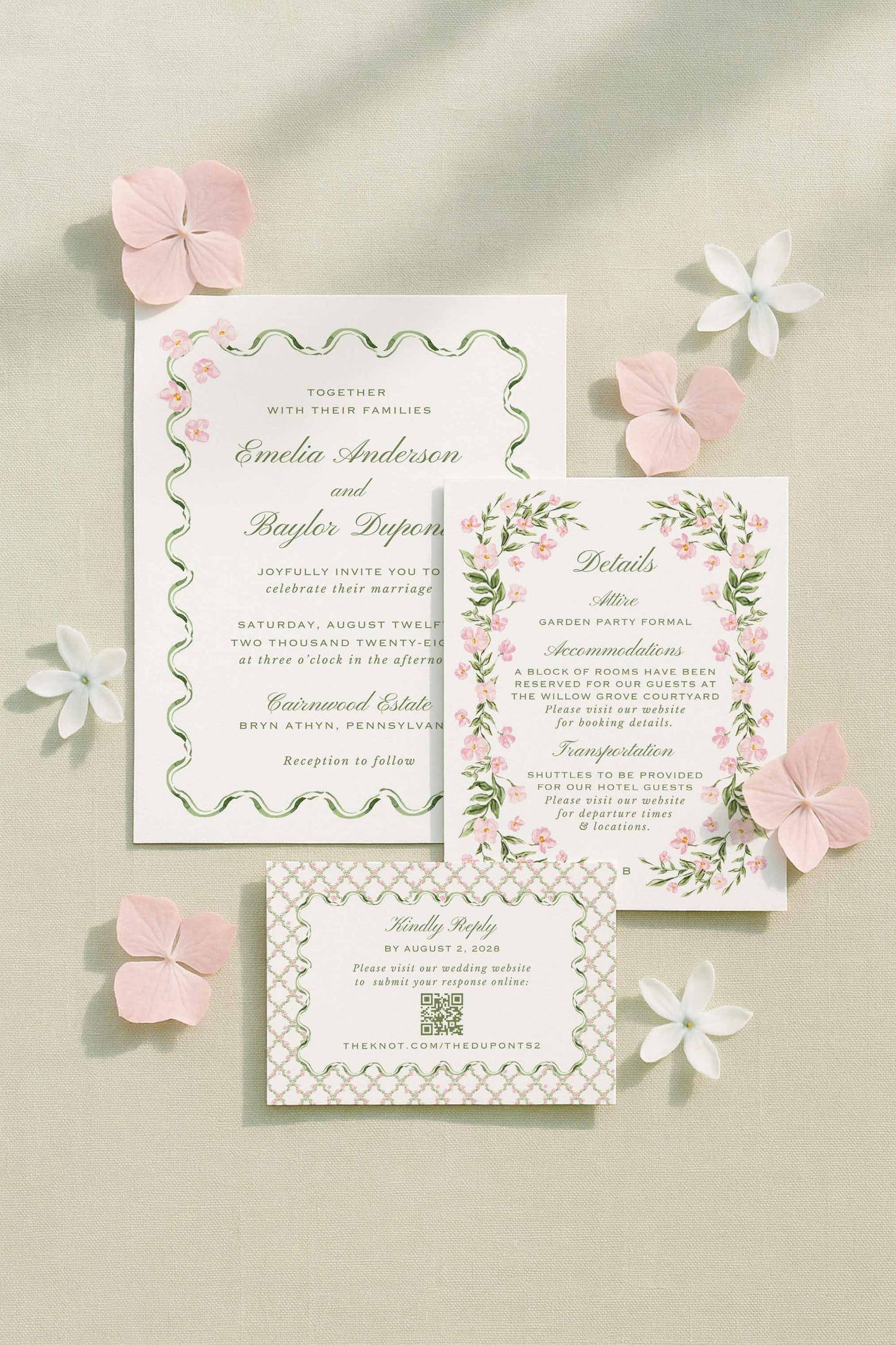 Watercolor Trellis Wedding Invitation Suite Template