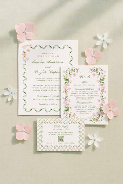Watercolor Trellis Wedding Invitation Suite Template