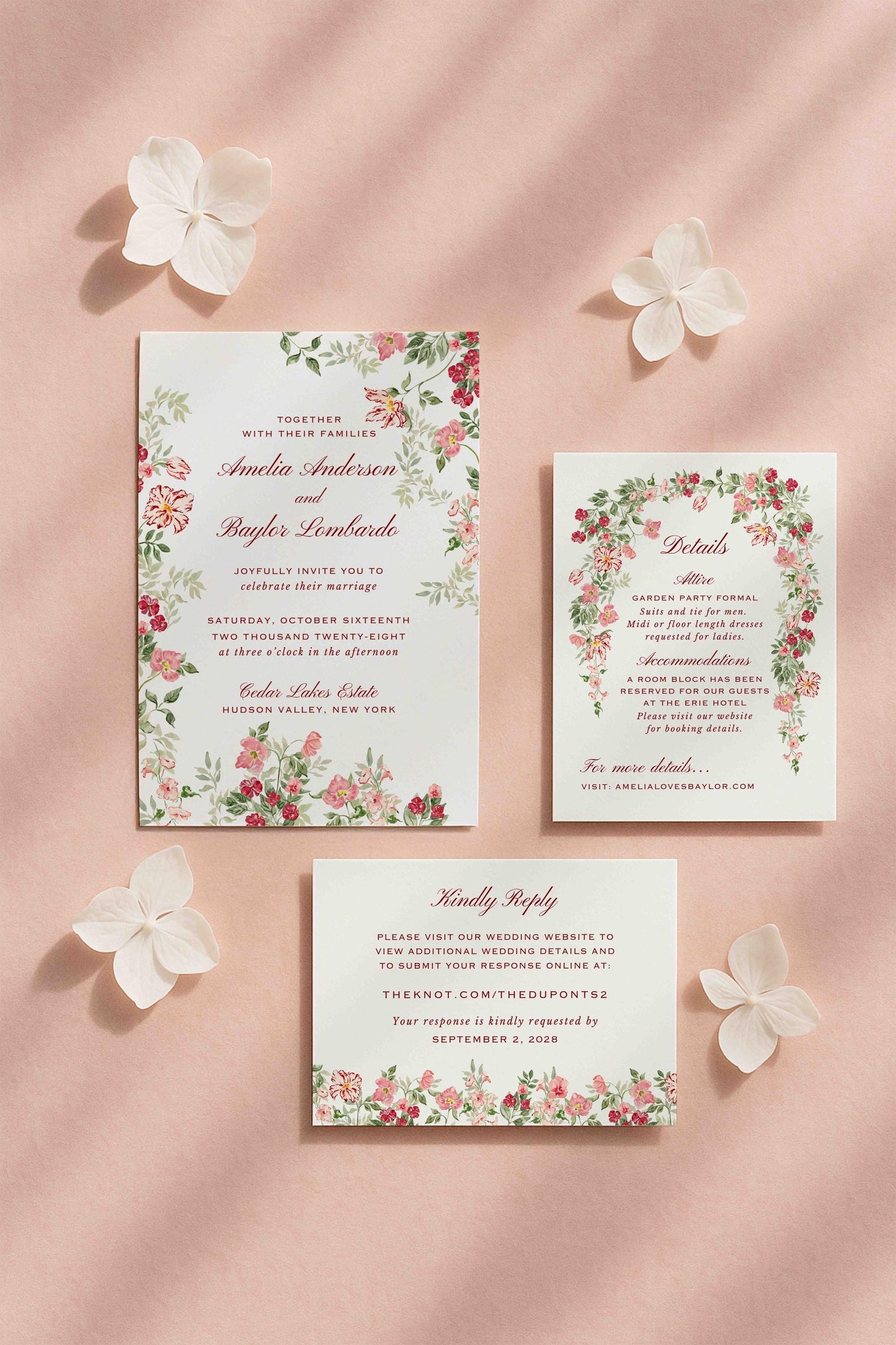 Dusty Pink Floral Wedding Invitation Suite Template