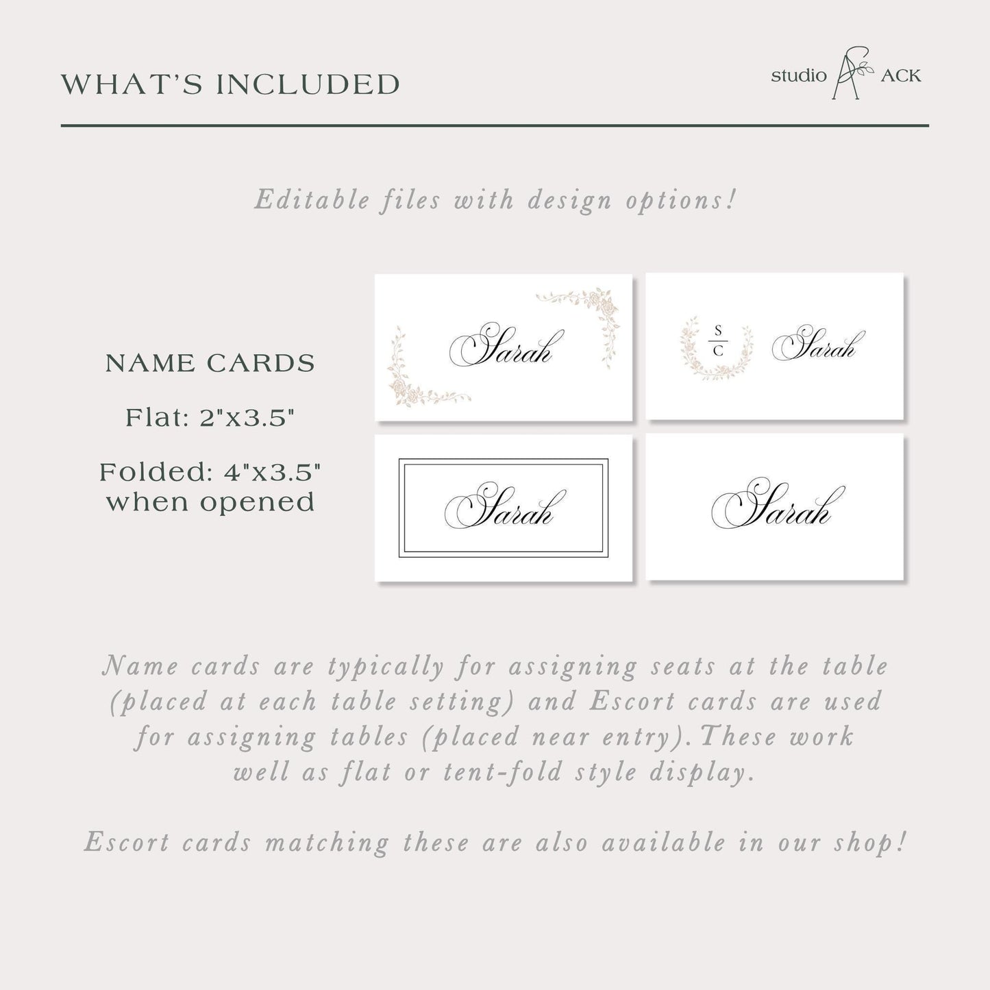 Neutral Floral Line Art Wedding Place Card Template