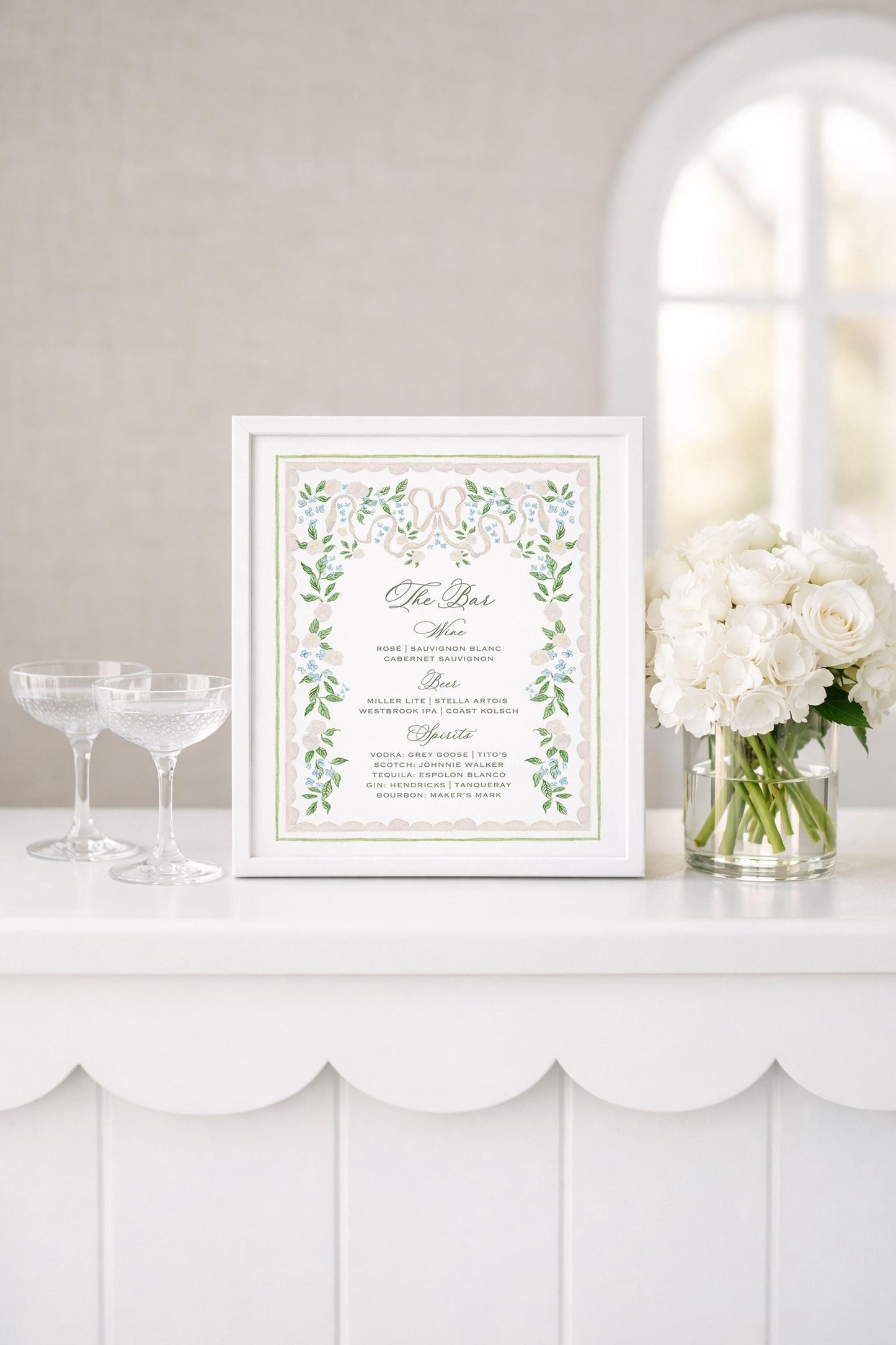 Neutral Chinoiserie Wedding Bar Menu Template