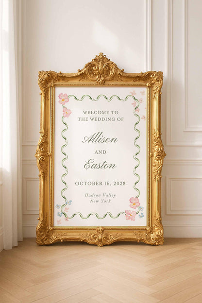 Hand-Painted Floral Wedding Welcome Sign Template