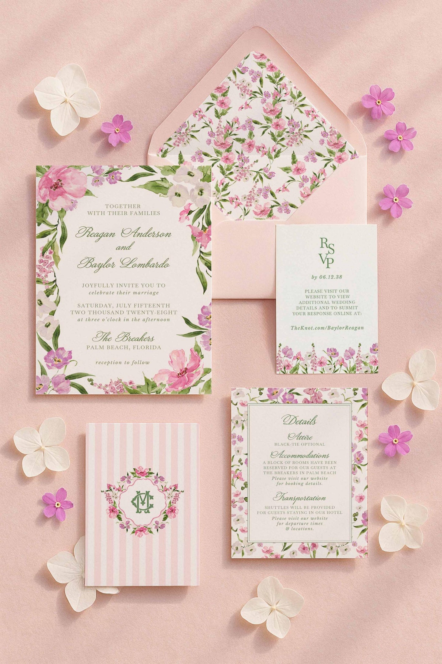 Purple Floral Wedding Invitation Suite Template