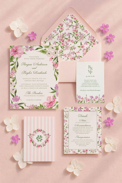 Purple Floral Wedding Invitation Suite Template