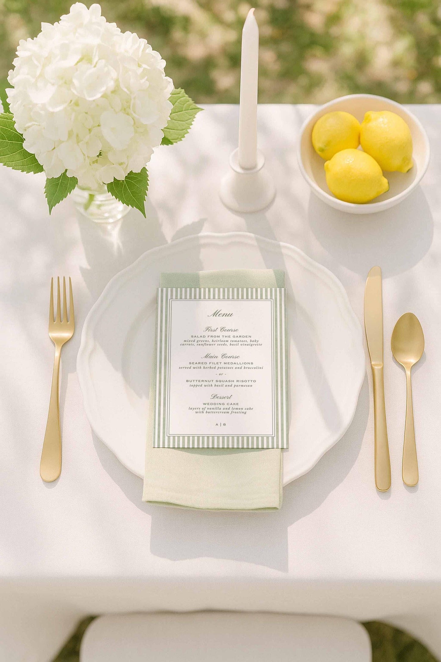Green Striped Wedding Menu Template