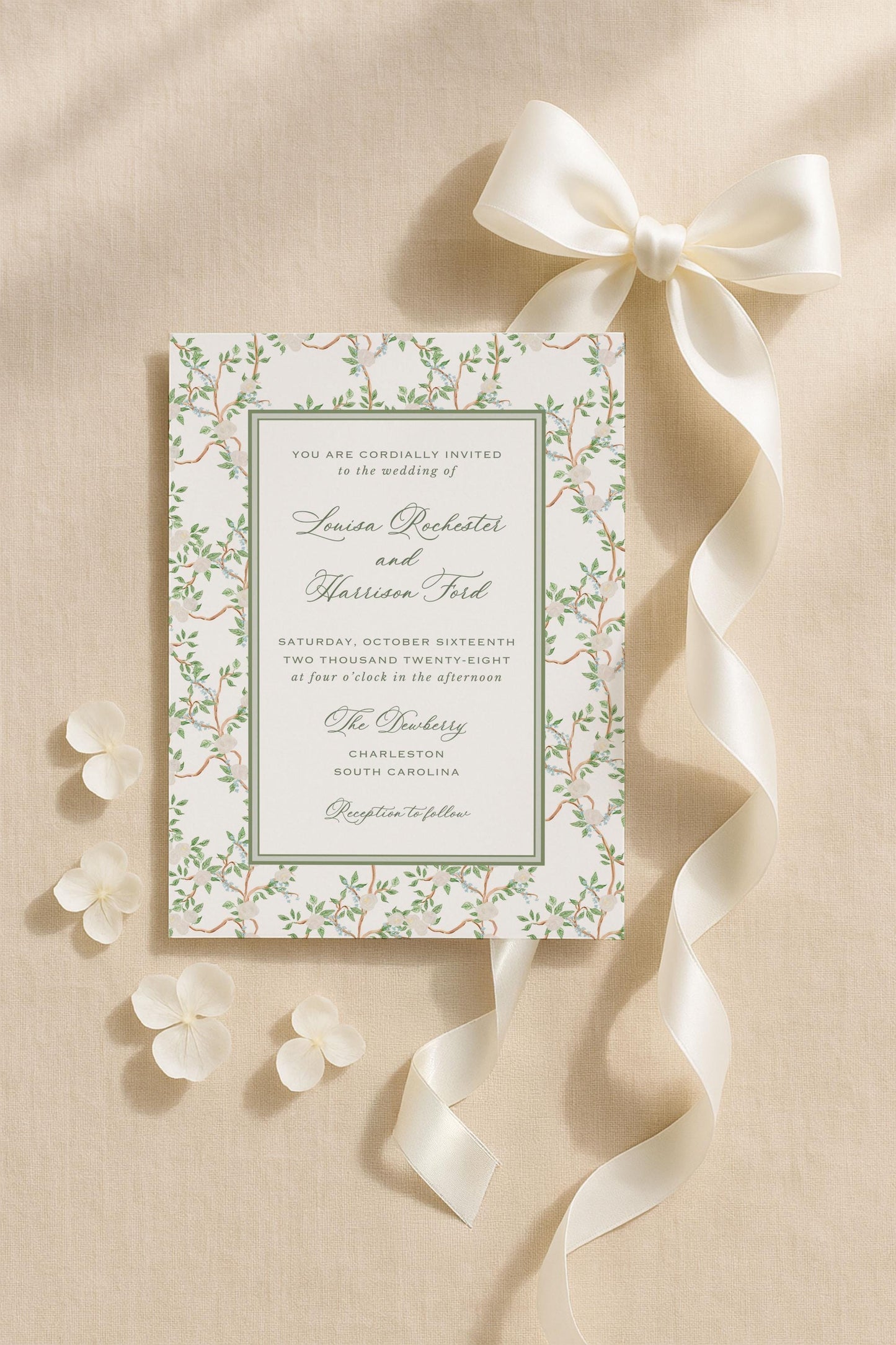 Neutral Chinoiserie Wedding Invitation Suite Template