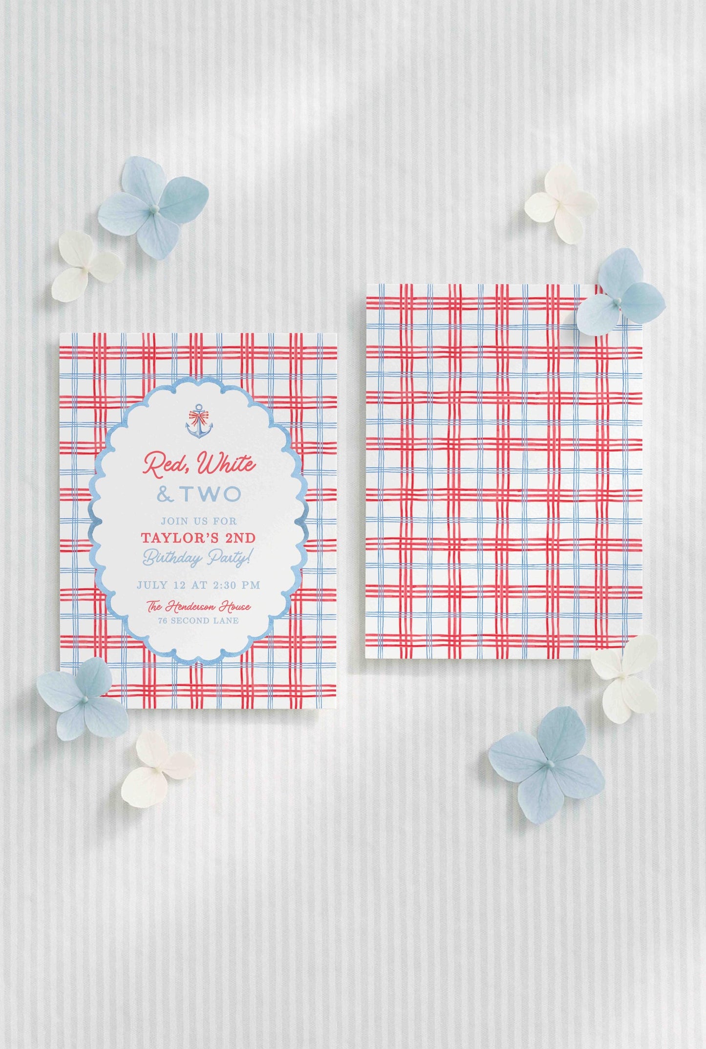 Red, White & Two Birthday Invitation Template