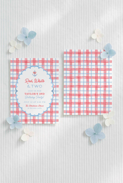 Red, White & Two Birthday Invitation Template