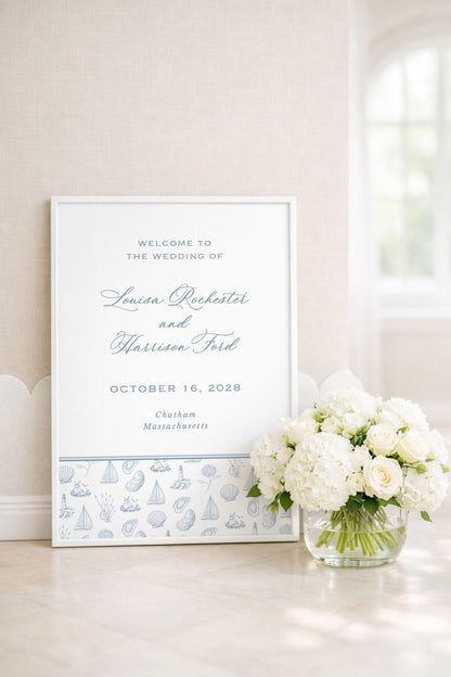 Coastal Toile Wedding Welcome Sign Template