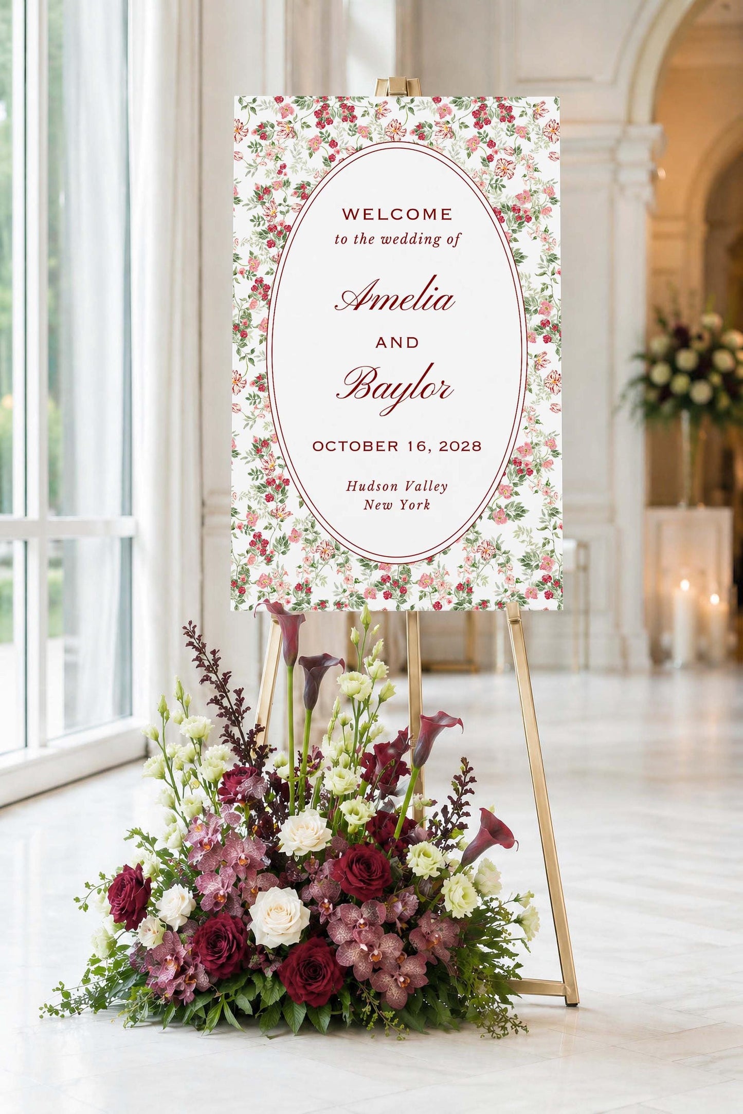 Dusty Pink Floral Wedding Welcome Sign Template