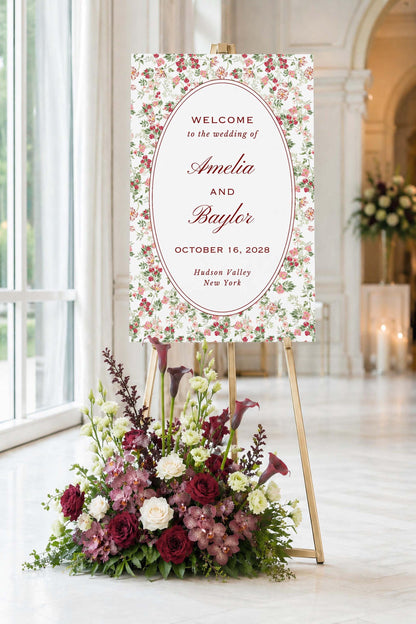 Dusty Pink Floral Wedding Welcome Sign Template