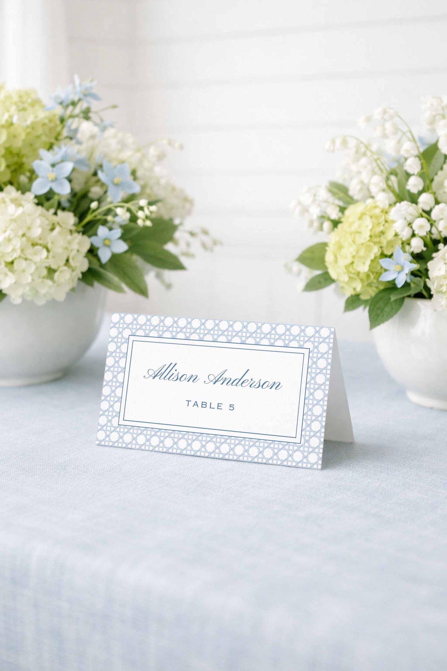 Blue Rattan Wedding Escort Card Template