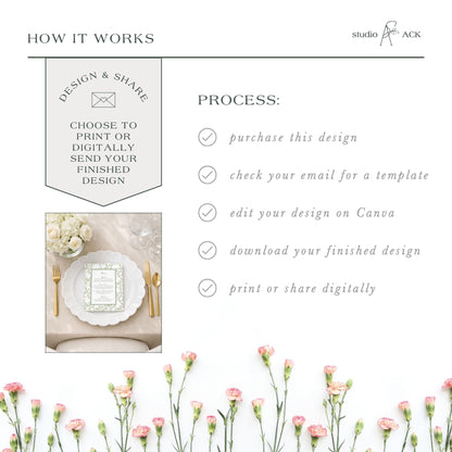 The image is a collage of two images. The top image shows a table setting with a white plate, goldware, and a vase of white flowers. The bottom image features a bouquet of pink flowers. The collage does not contain any text.
