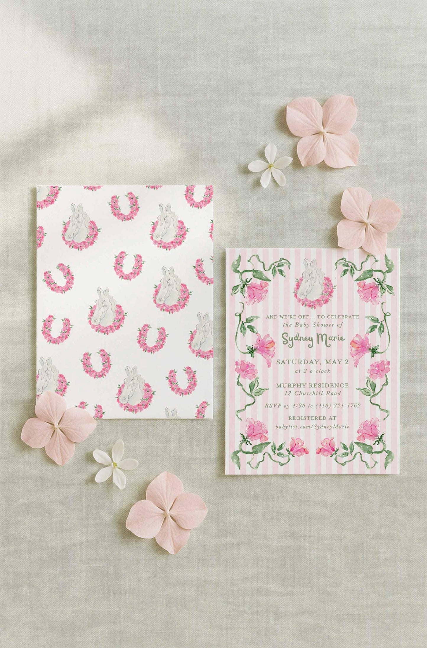 Striped Baby Shower Invitation Template | Green or Pink