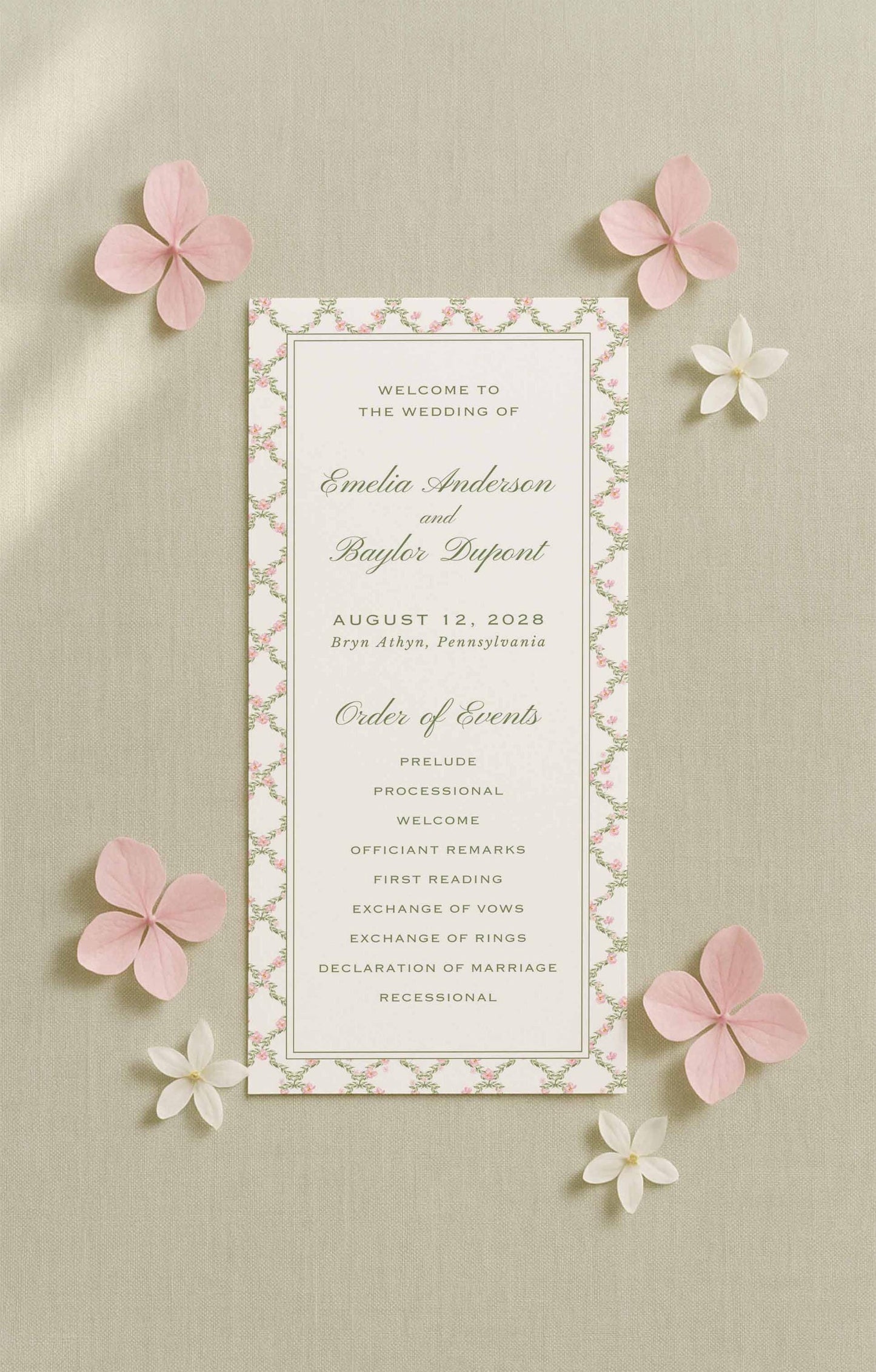 Watercolor Trellis Wedding Program Template