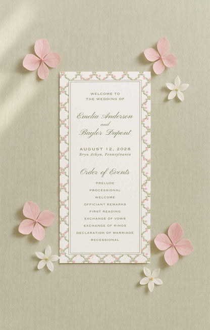 Watercolor Trellis Wedding Program Template