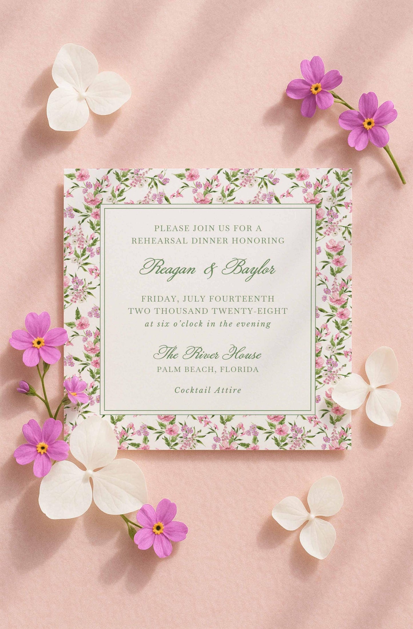Purple Floral Rehearsal Dinner Invitation