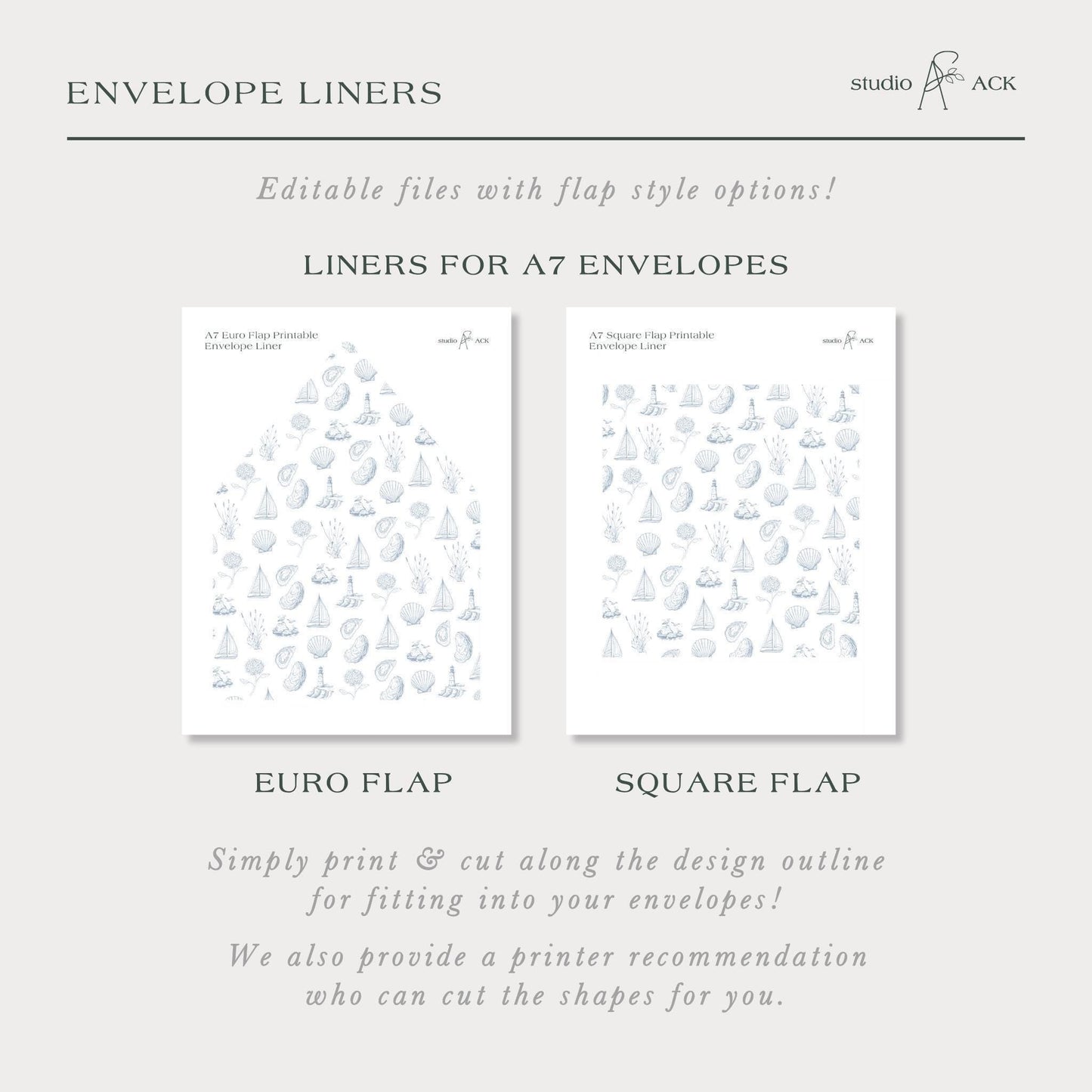 Coastal Toile Envelope Liner Template