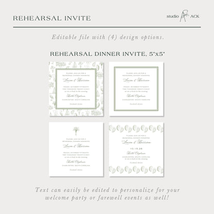 Southern Toile Rehearsal Dinner Invitation