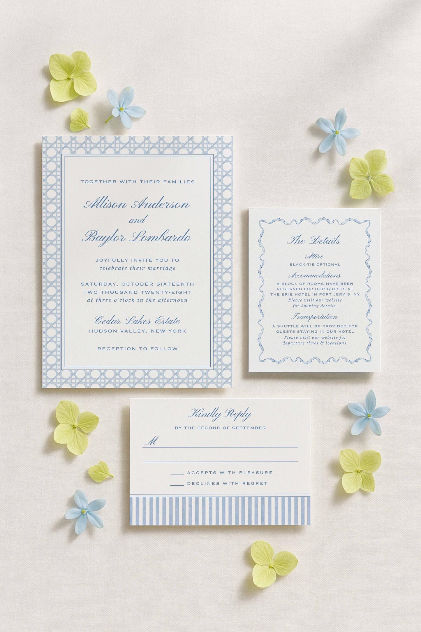 Blue Rattan Wedding Invitation Suite Template