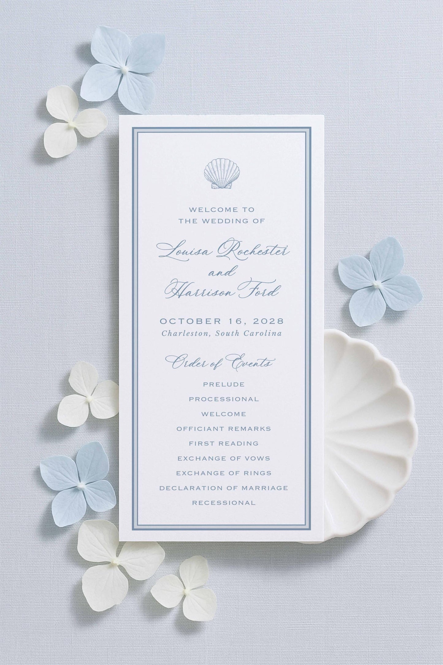 Coastal Toile Wedding Program Template