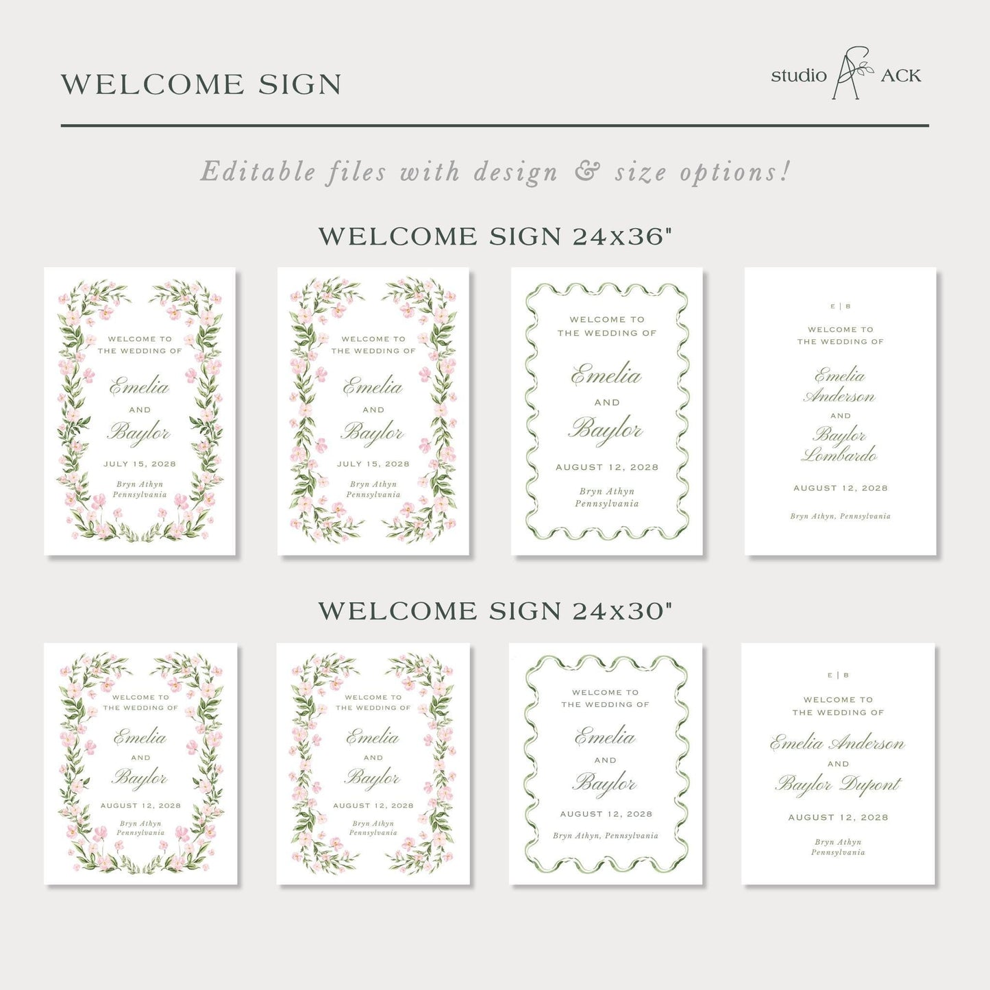 Watercolor Trellis Wedding Welcome Sign Template