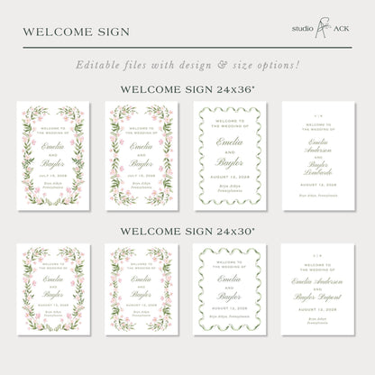 Watercolor Trellis Wedding Welcome Sign Template