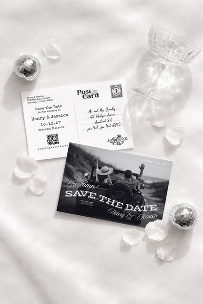 Greetings! Save the Date Postcard Template