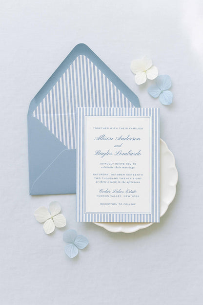 Blue Striped Wedding Invitation Suite Template