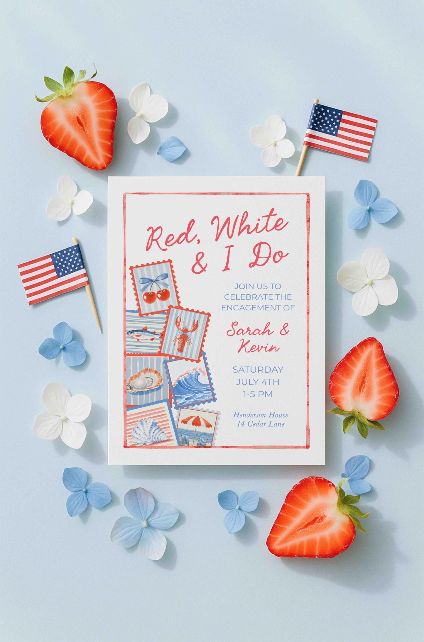 Red, White & I Do Engagement Party Invitation Template