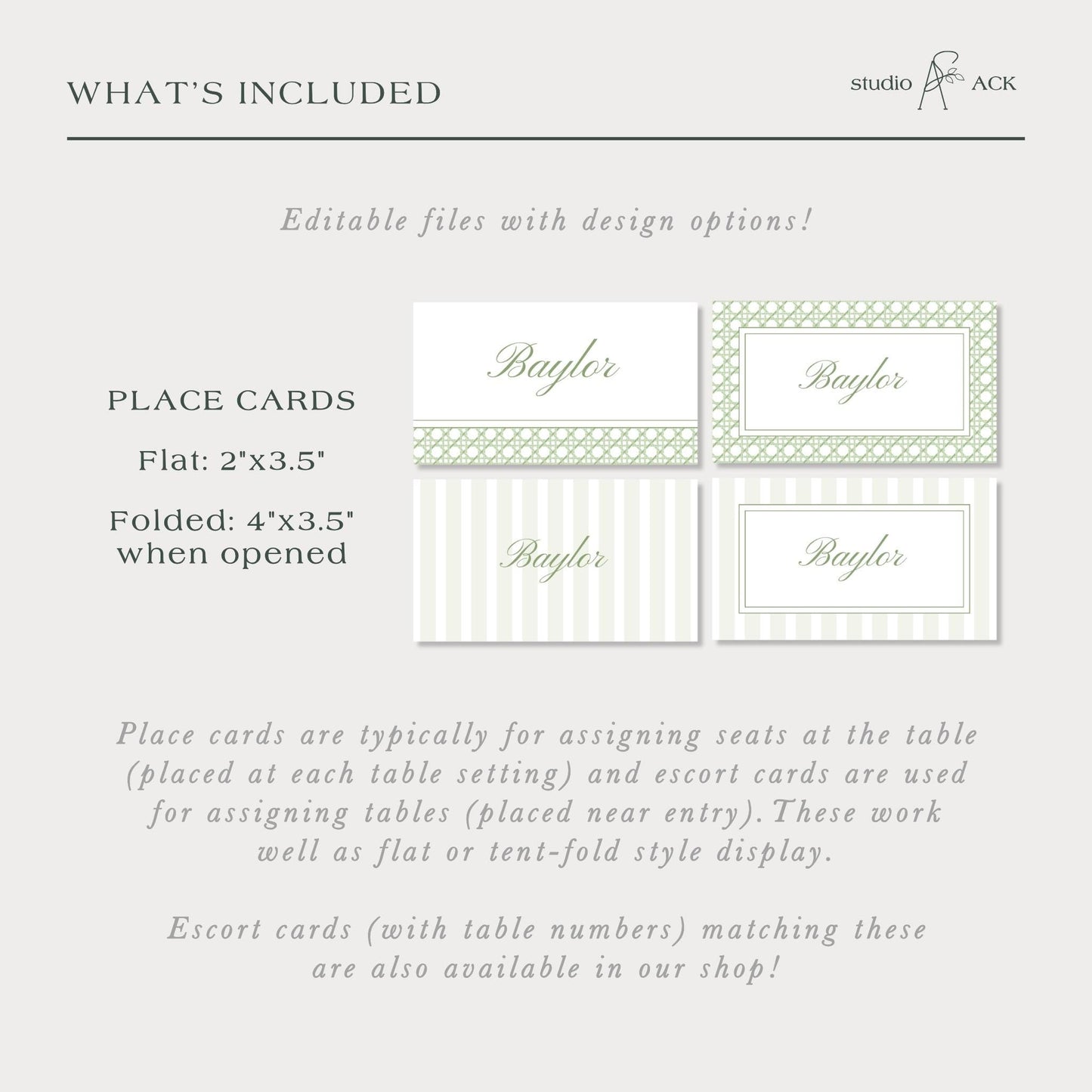 Green Rattan Wedding Place Card Template