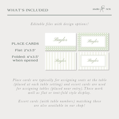 Green Rattan Wedding Place Card Template