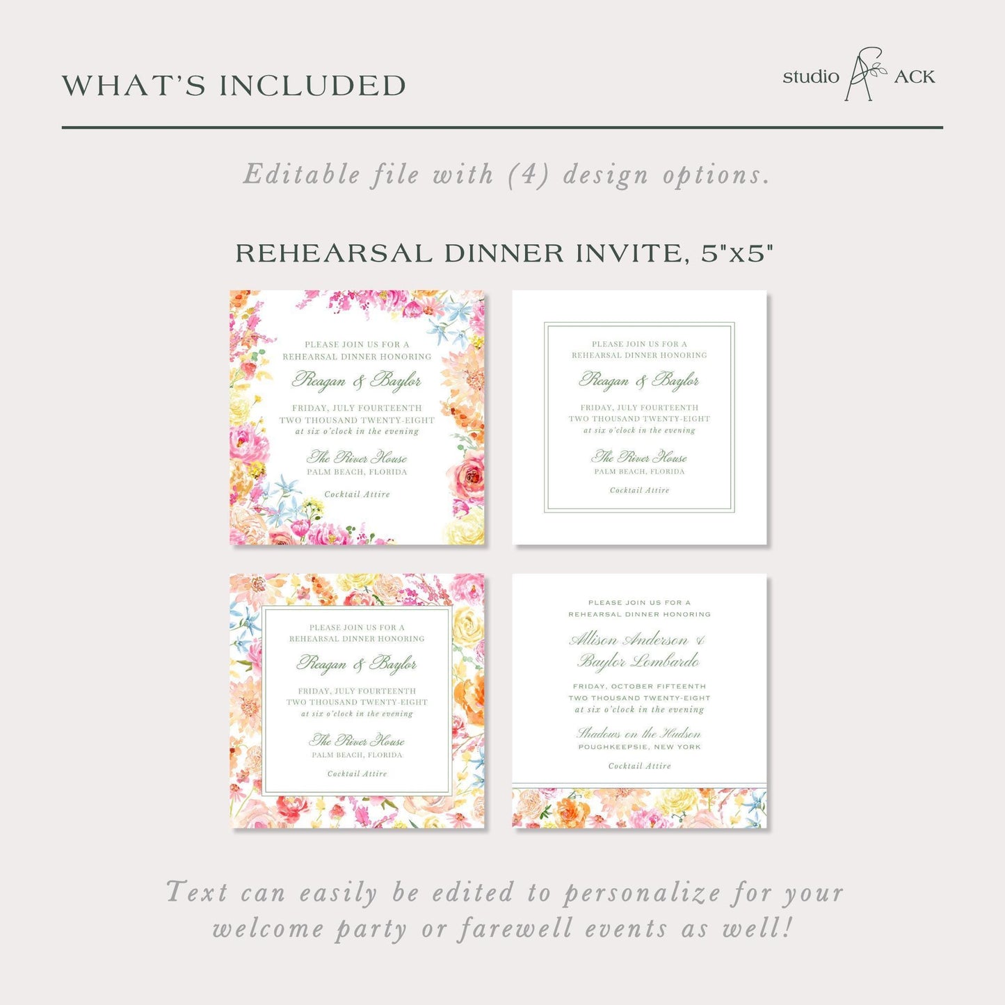 Bright Colorful Floral Rehearsal Dinner Invitation Template