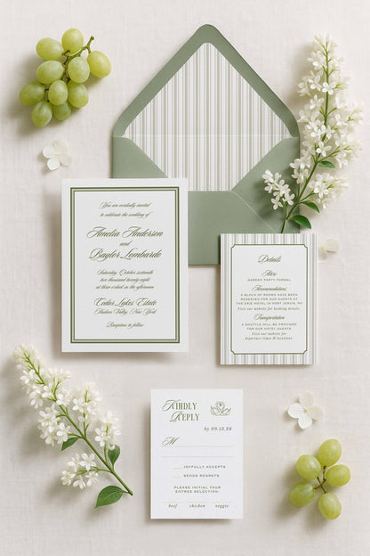 Old Money Striped Wedding Invitation Suite Template