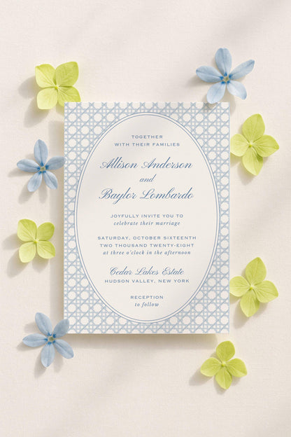 Blue Rattan Wedding Invitation Suite Template