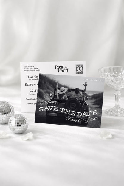 Greetings! Save the Date Postcard Template