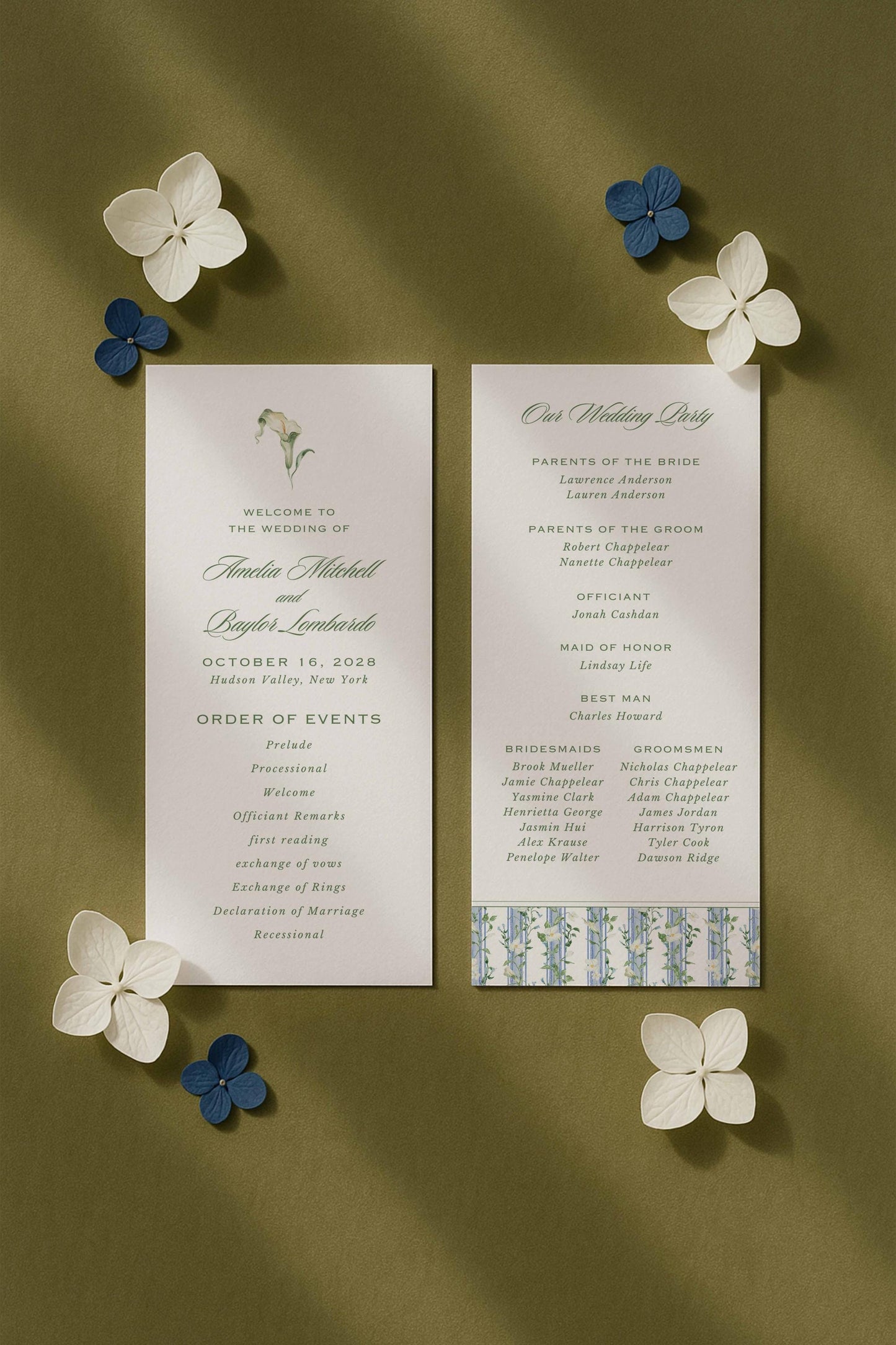 Blue, White & Green Wedding Program Template