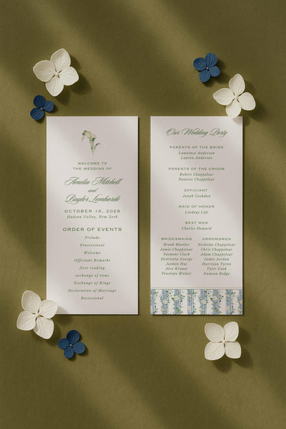 Blue, White & Green Wedding Program Template