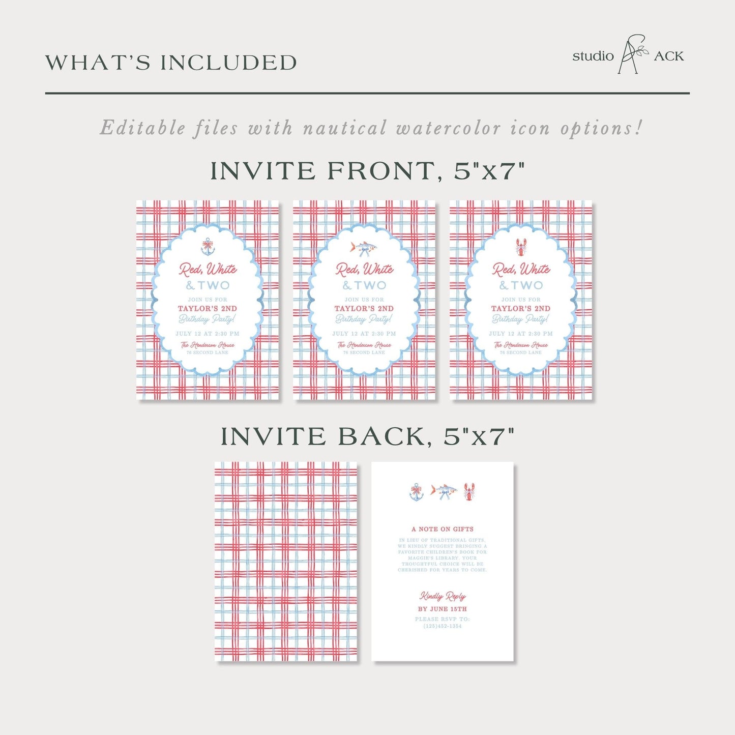 Red, White & Two Birthday Invitation Template