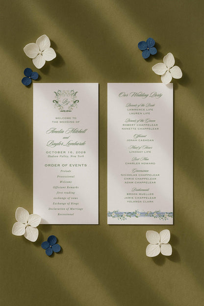 Blue, White & Green Wedding Program Template