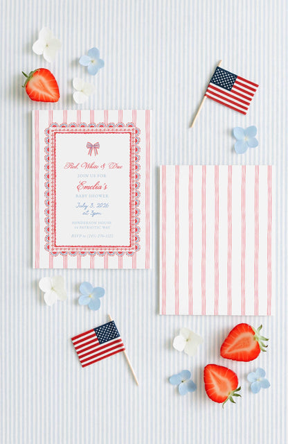 Red, White & Due Baby Shower Invitation Template