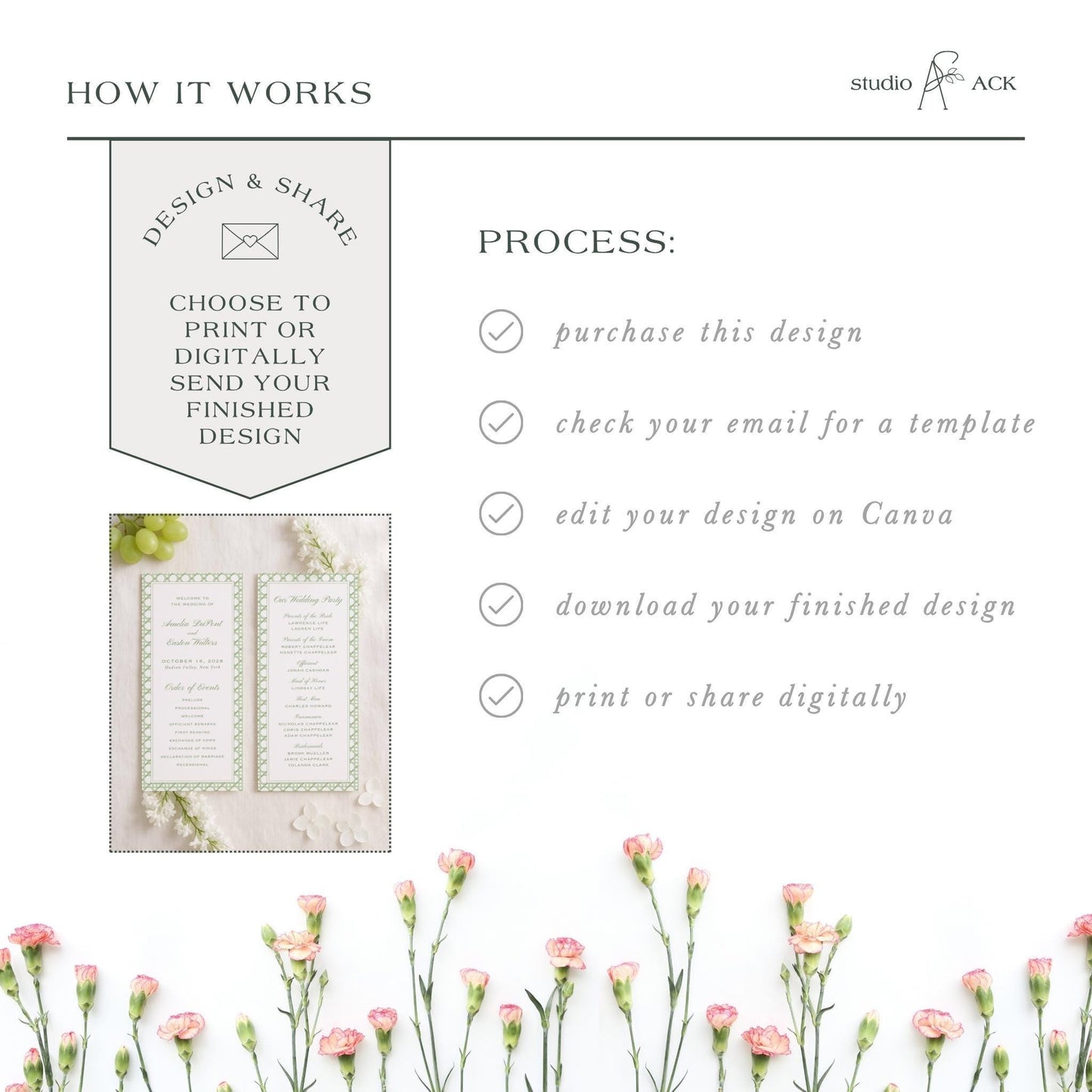 Green Rattan Wedding Program Template