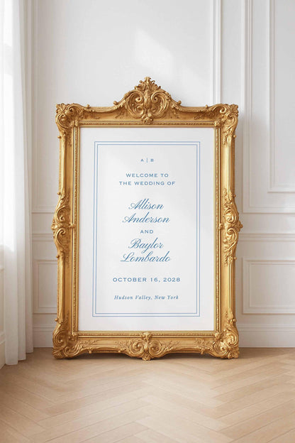 Blue Rattan Wedding Welcome Sign Template