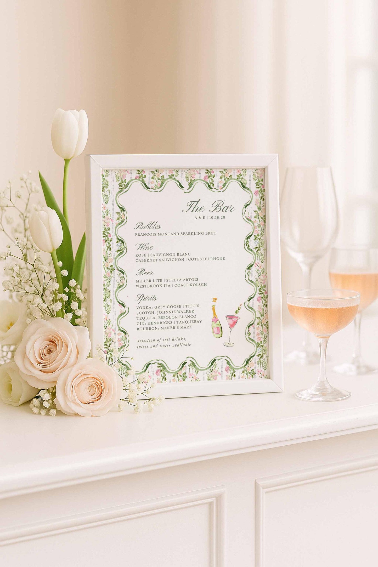 Hand-Painted Floral Wedding Bar Menu Template